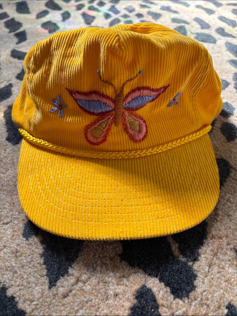 Yellow Corduroy Butterfly Cap